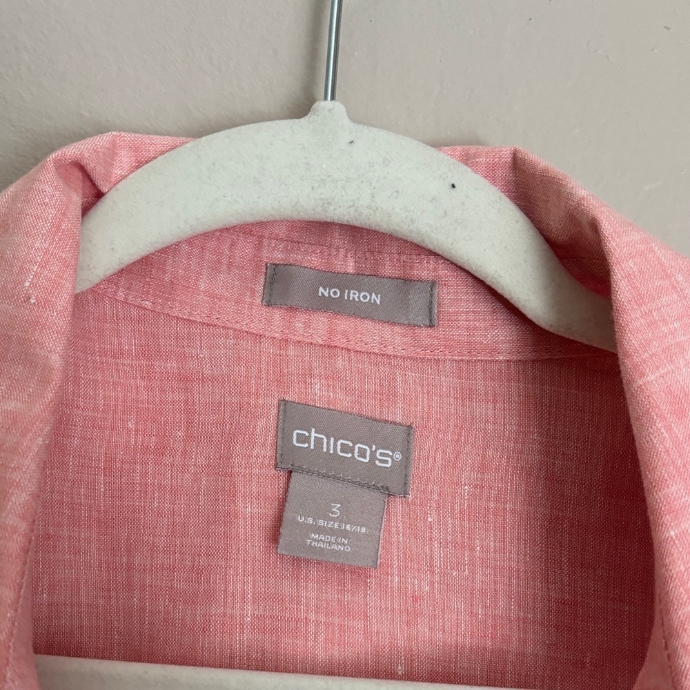 Chico's Coral Button-Up Linen Blouse womens size 3 - Picture 2 of 6